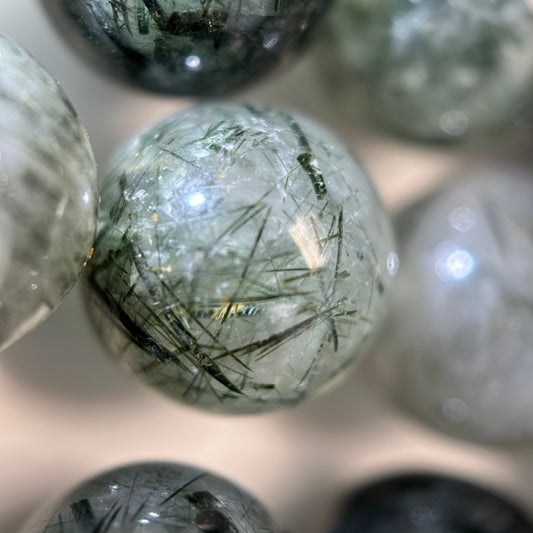 Green Rutilated Quartz Polished Round Beads