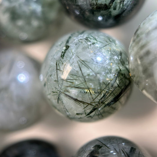 Green Rutilated Quartz Polished Round Beads