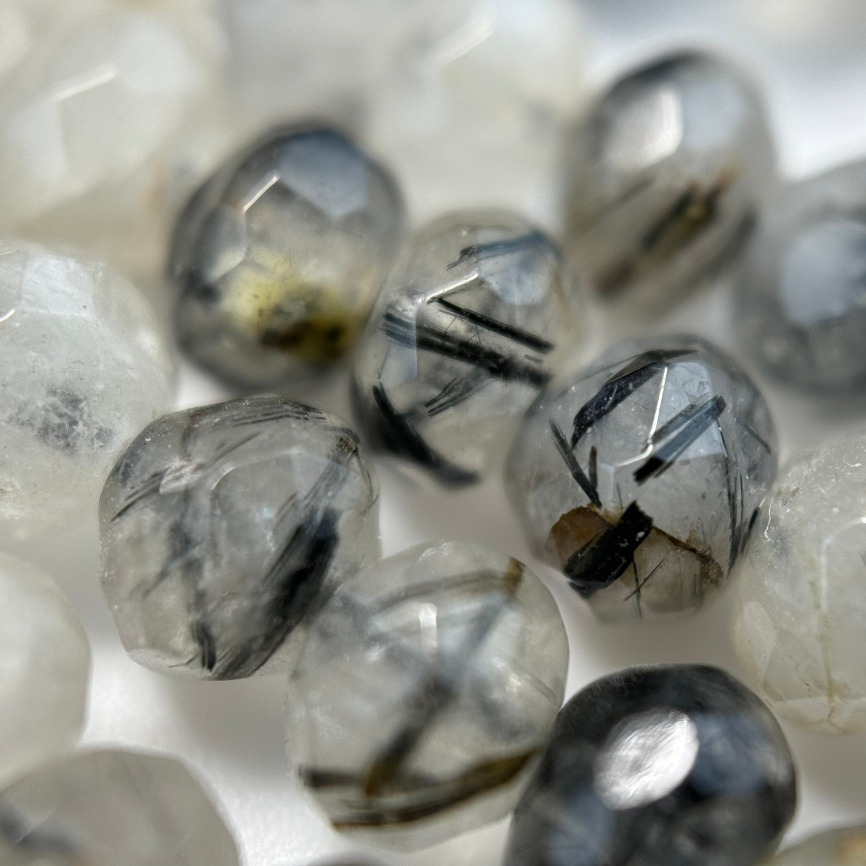 Black Tourmalinated Quartz Faceted Rondelle Beads image 8
