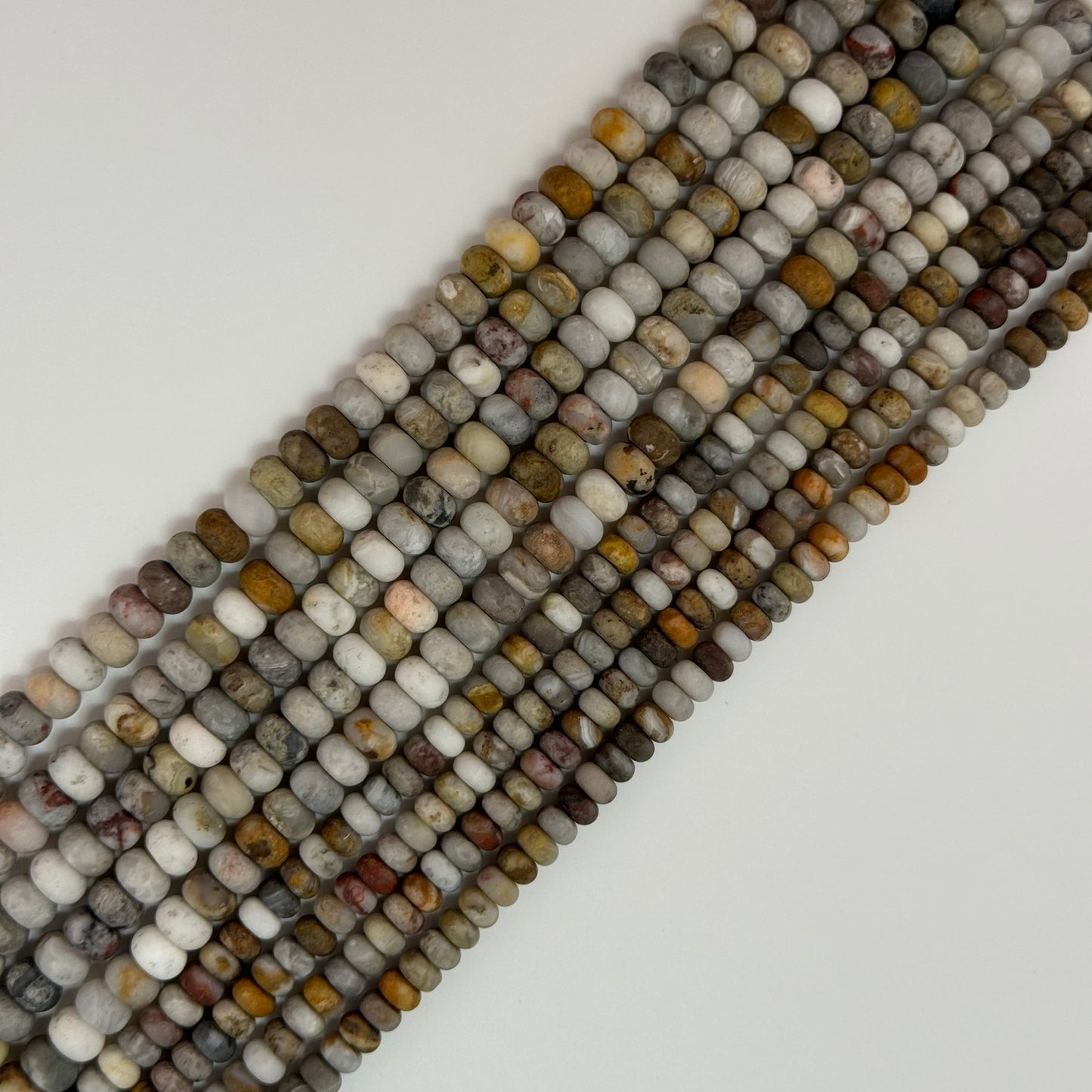 Beige Crazy Lace Agate Frosted Rondelle Beads image 3