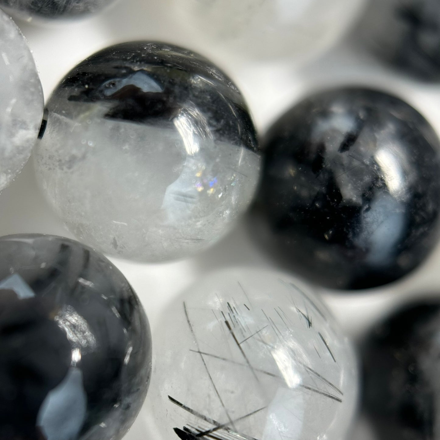 Black Tourmalinated Quartz Polished Round Beads image 7