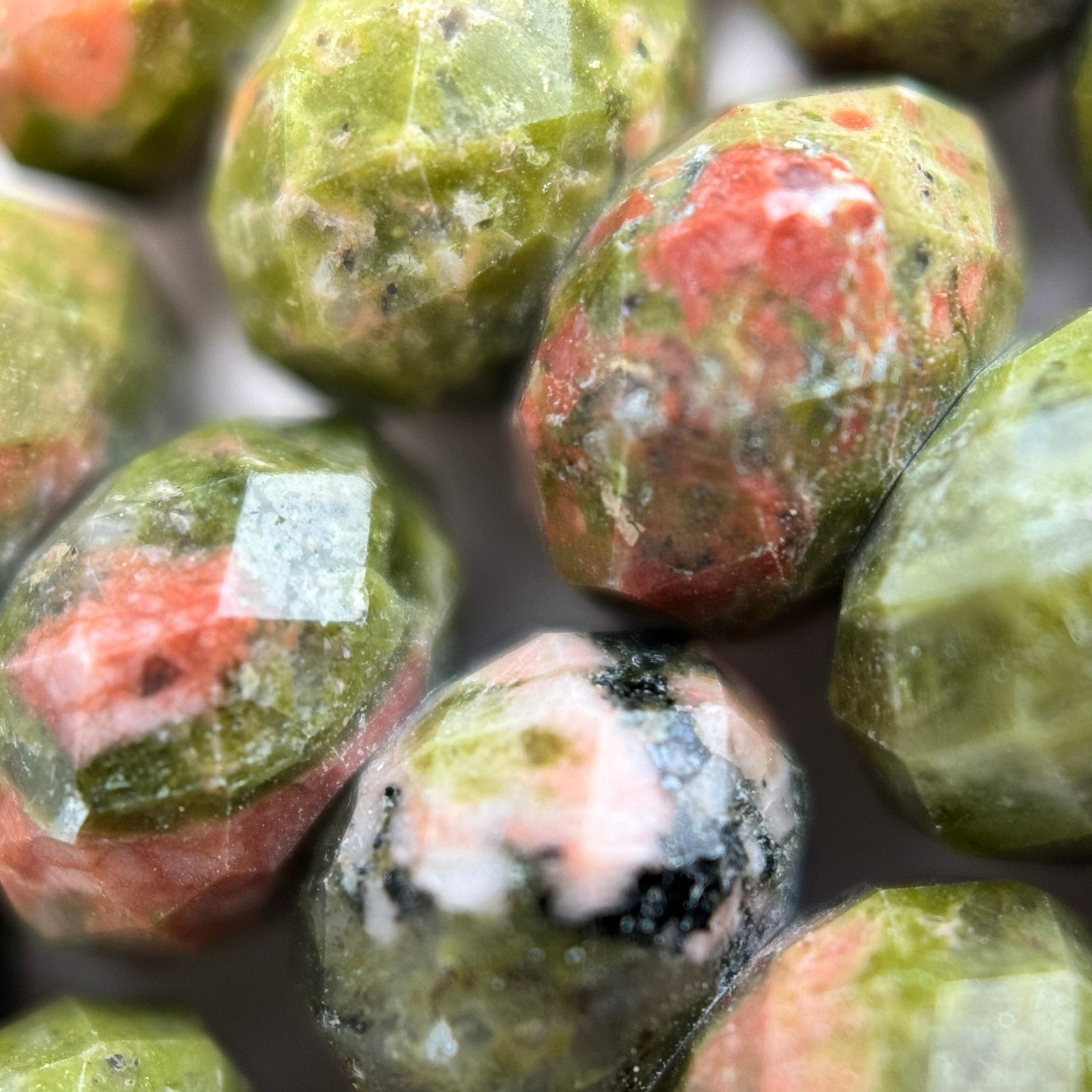 Faceted Unakite Rondelle Beads (6x4mm) image 1