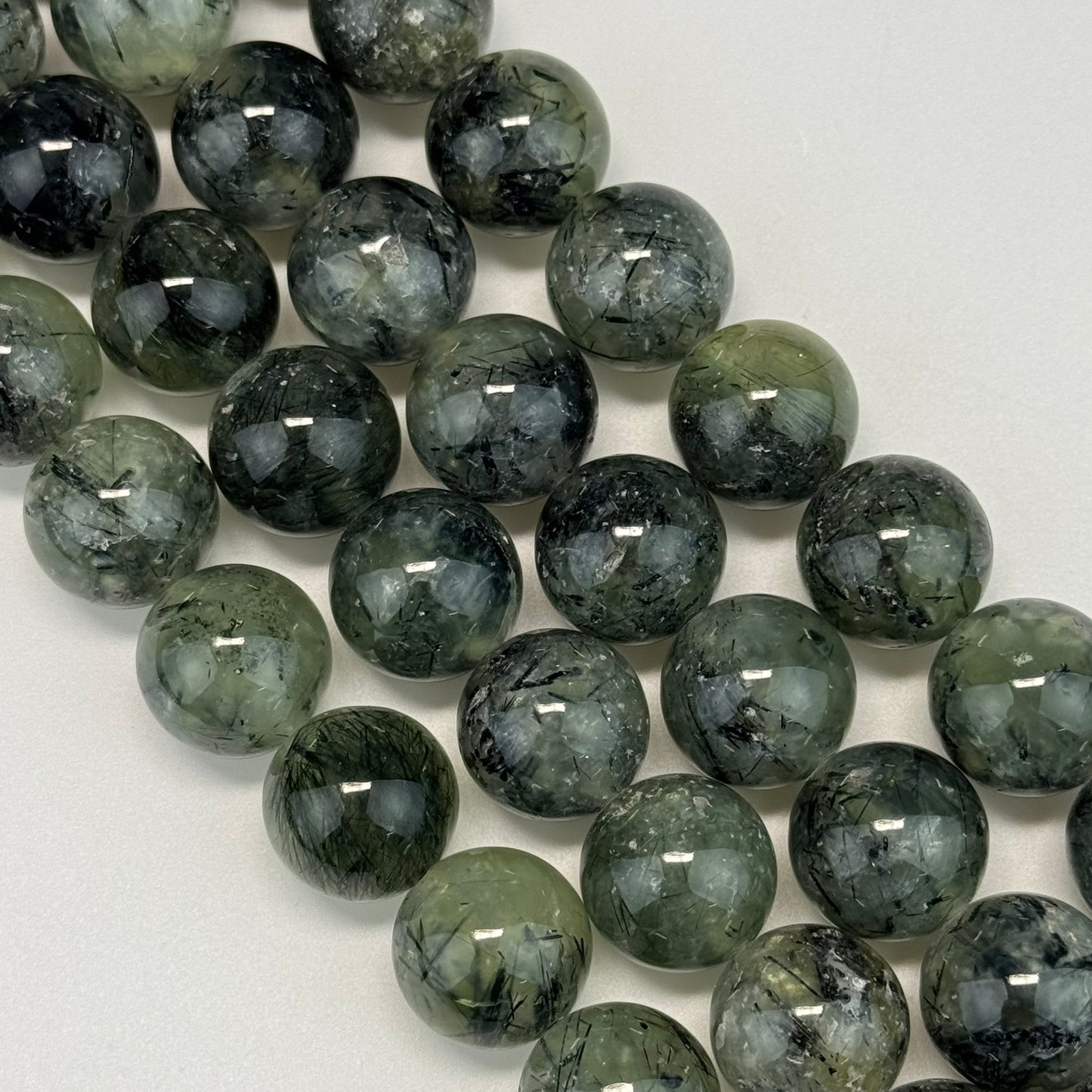 Prehnite with Epidote Polished Round Beads