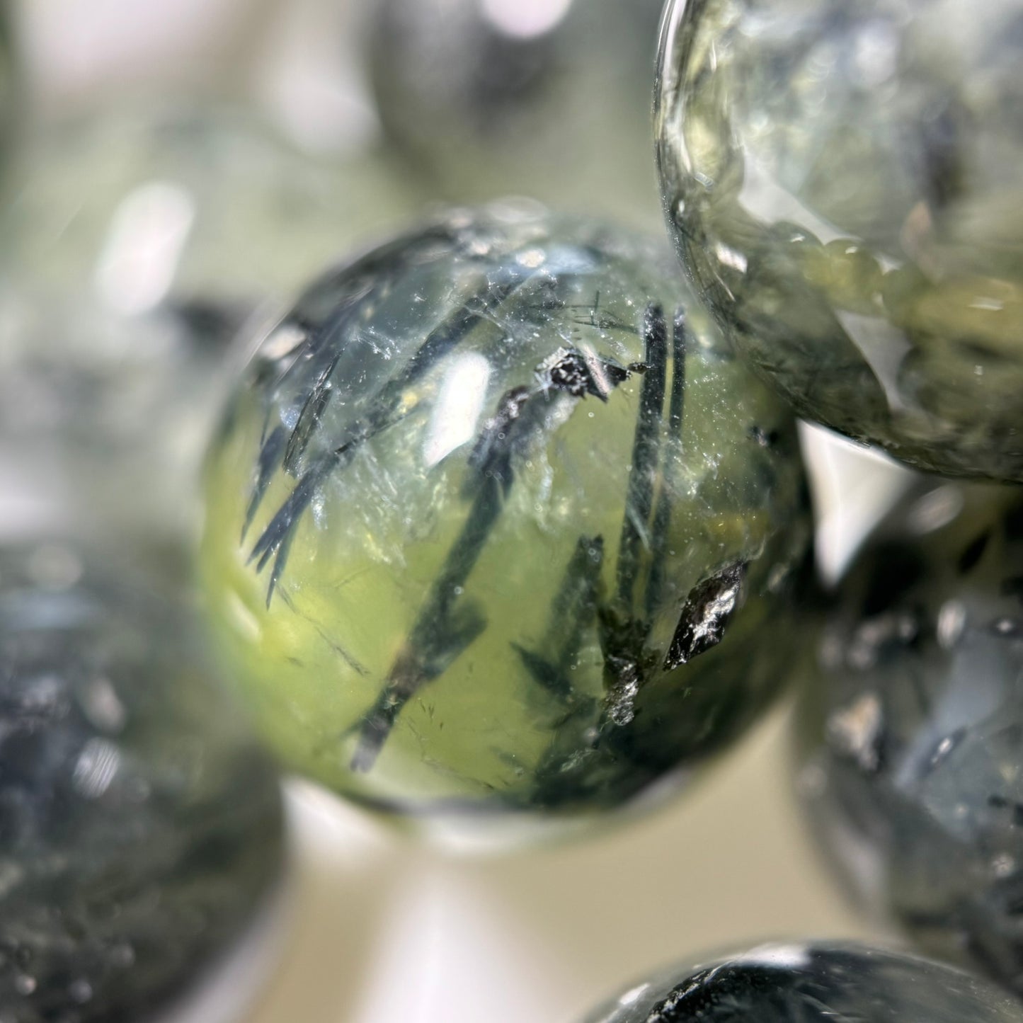 Prehnite with Epidote Polished Round Beads