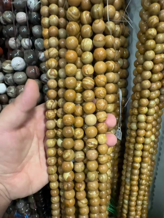 Woodgrain Picture Jasper Beads - Faceted Round Beads