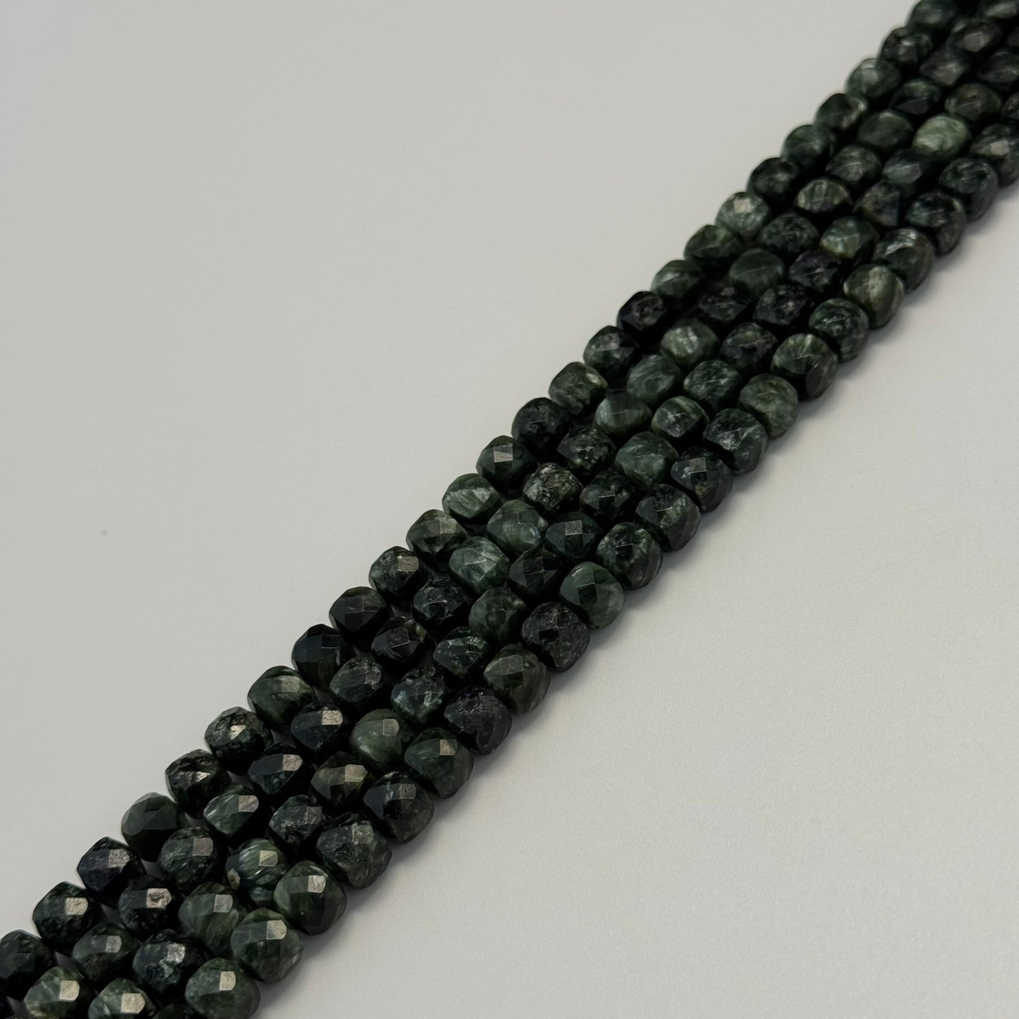 Seraphinite Faceted Square Beads - (AA Quality)