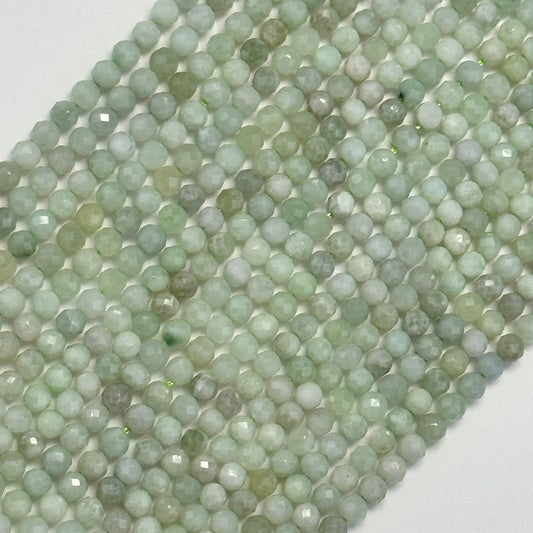 Burmese Gemstone Beads - Green Color- Faceted Finish- Round Shape