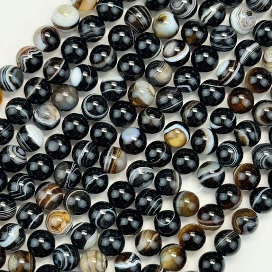 banded agate gemstone beads polished finish and round shape