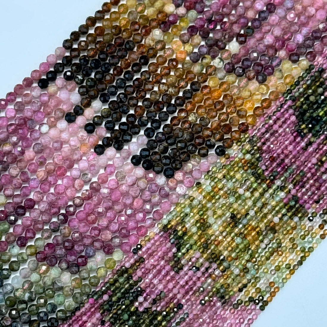 Multicolor pink and green tourmaline faceted round gemstone beads