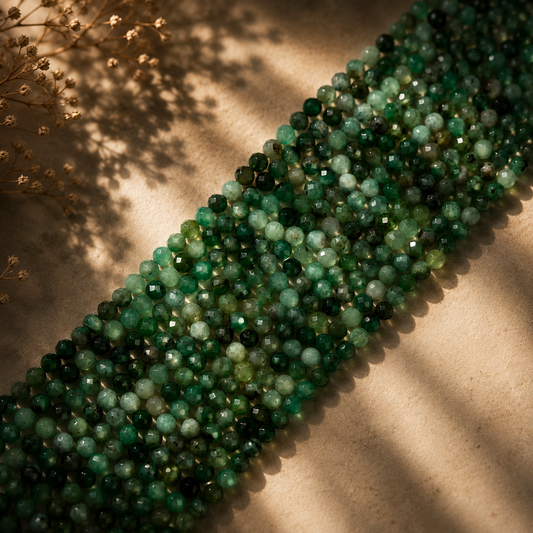 AAA quality natural emerald faceted round precious stone beads for luxury jewelry making and custom bracelets