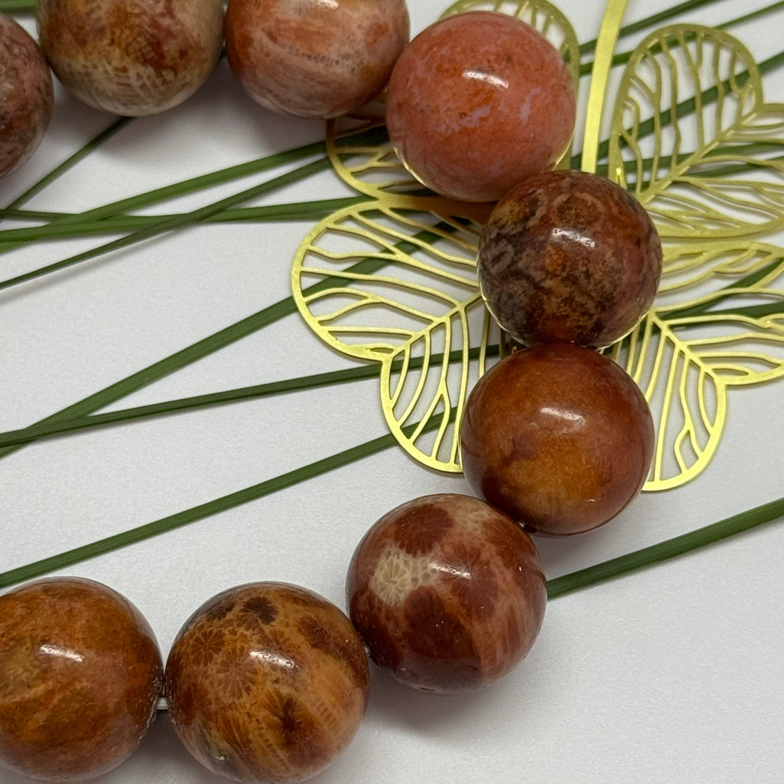 fossilized coral bracelet with natural gemstone beads