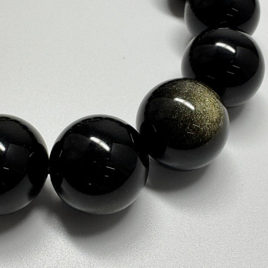 gold sheen obsidian beaded bracelet with polished gemstone beads