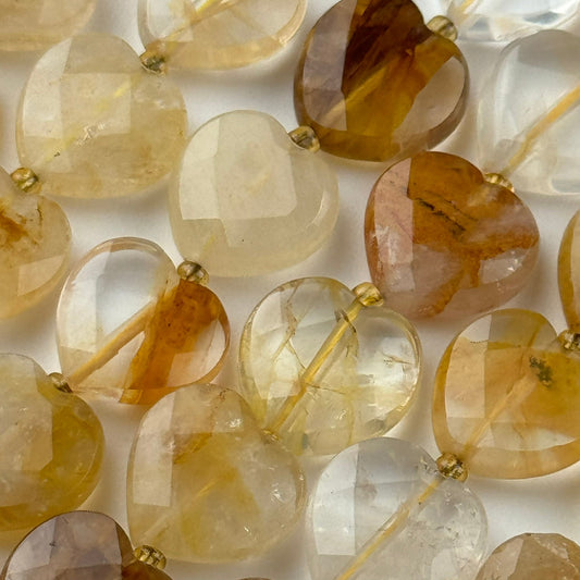 Faceted Golden Healer quartz heart shaped beads for custom jewelry making