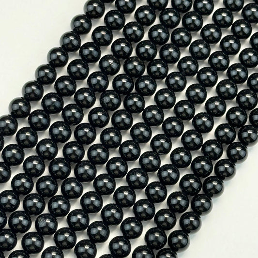 obsidian black polished round beads used in beaded bracelet design