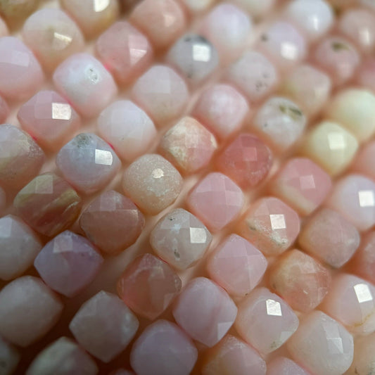 Natural Pink Opal Square Beads showing soft pink color variations for bracelet, necklace, and handmade jewelry making.