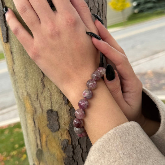 Natural pink tourmaline bracelet featuring polished AA quality gemstones