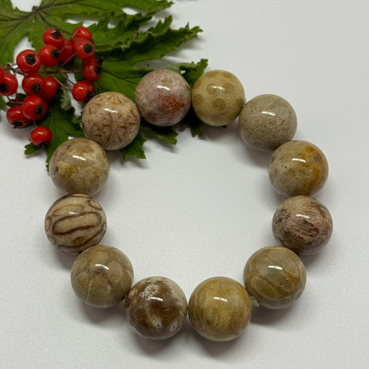 unique red fossilized coral bracelet with natural gemstone beads