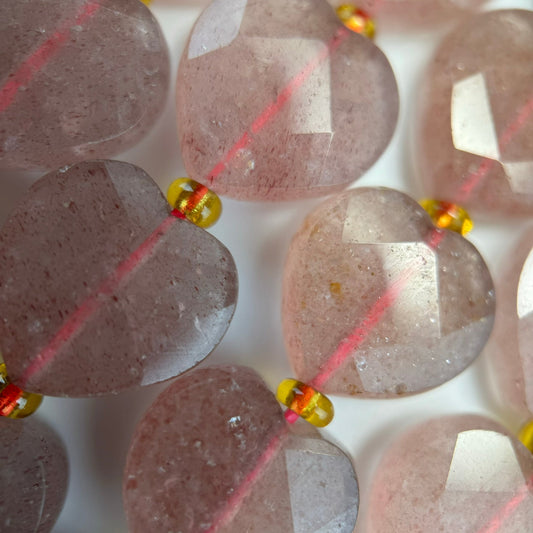 Faceted strawberry quartz heart shape beads for jewelry making and bracelet designs