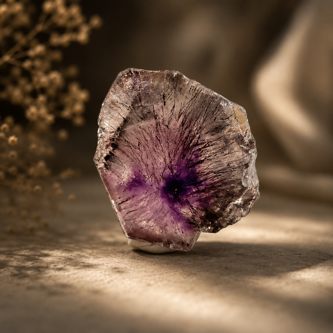 Natural Sacred Seven Quartz showing multiple mineral inclusions within transparent quartz crystal