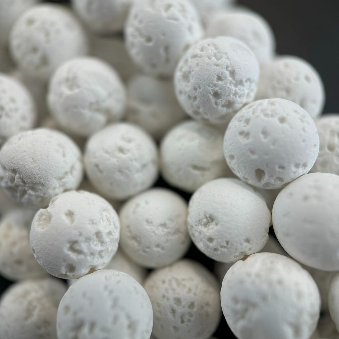 White lava stone round beads with natural volcanic texture for jewelry making