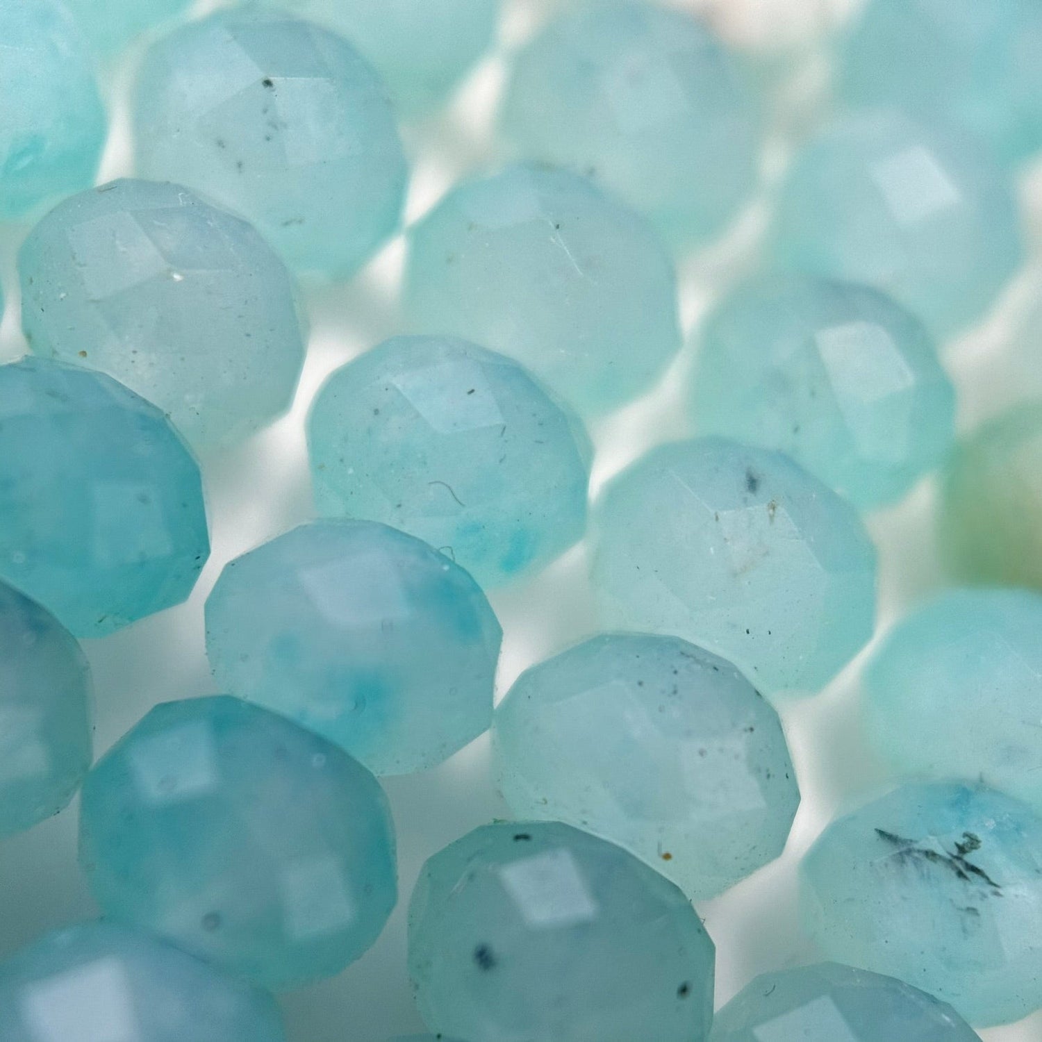 Natural Aquaprase gemstone beads in rare blue-green chalcedony tones for bracelet making, necklaces, earrings, and custom jewelry designs