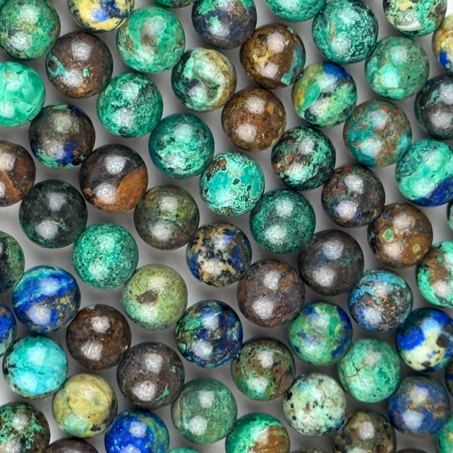 Natural Azurite Malachite gemstone beads in deep blue and green tones for bracelet making, necklaces, earrings, and custom jewelry designs