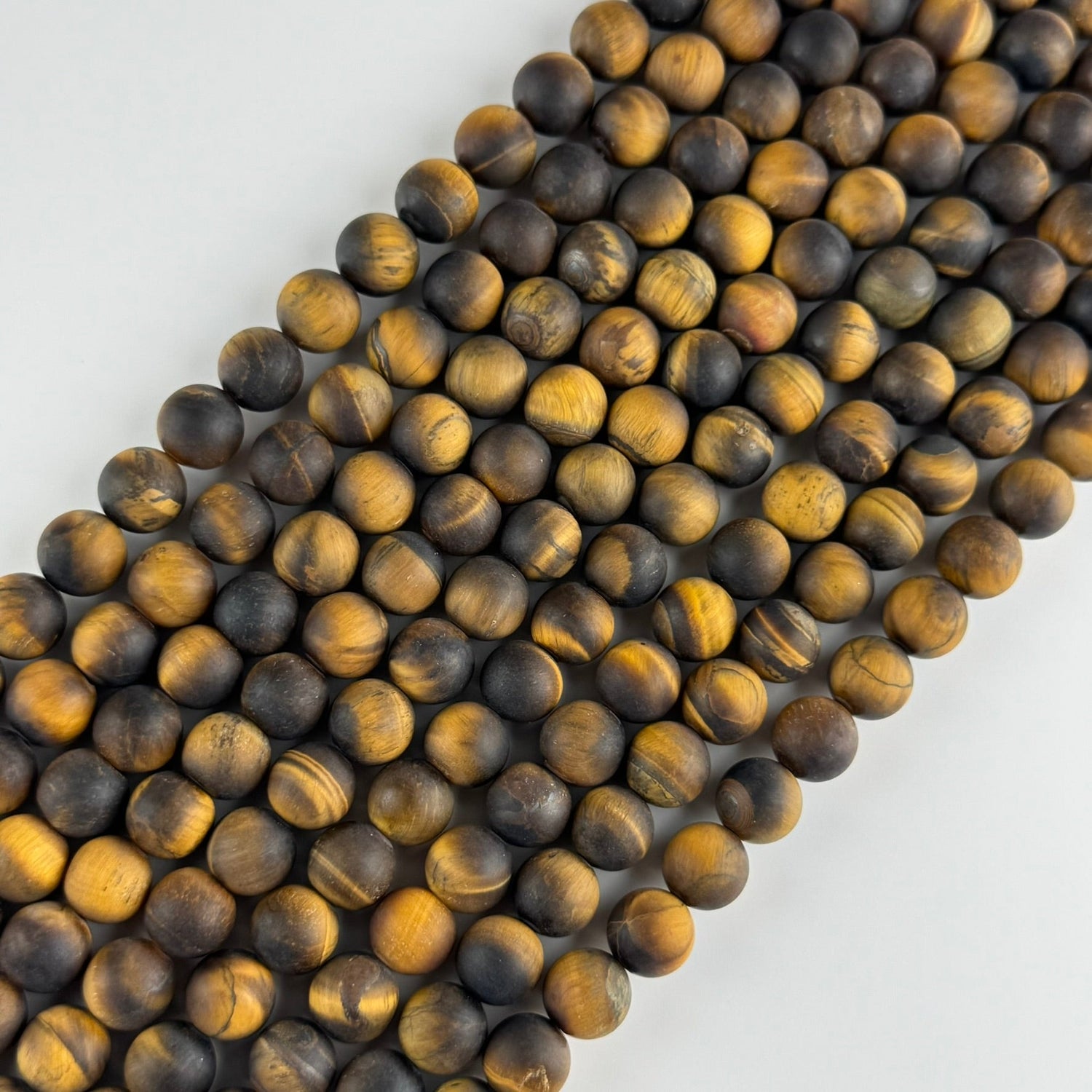 Frosted Matte Round Tiger's Eye Gemstone Beads
