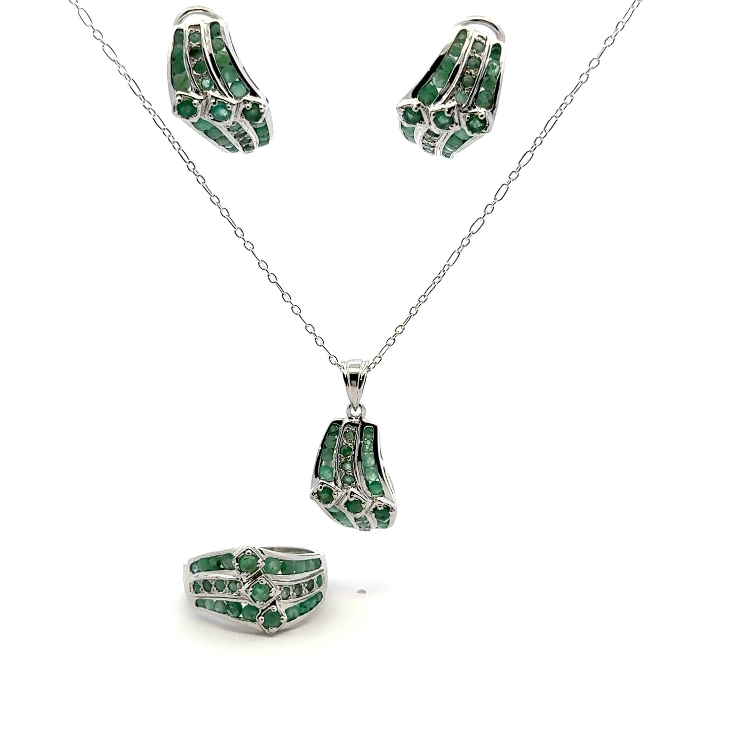 emerald ring, pendant, earrings - emerald jewelry set