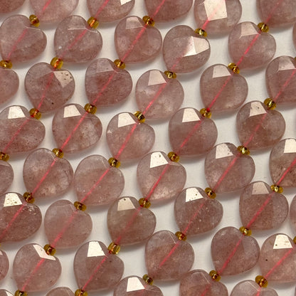 Strawberry Quartz Faceted Heart Shape Beads image 1