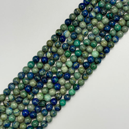 Bluish Azurite and Chrysocolla Polished Round Beads image 0