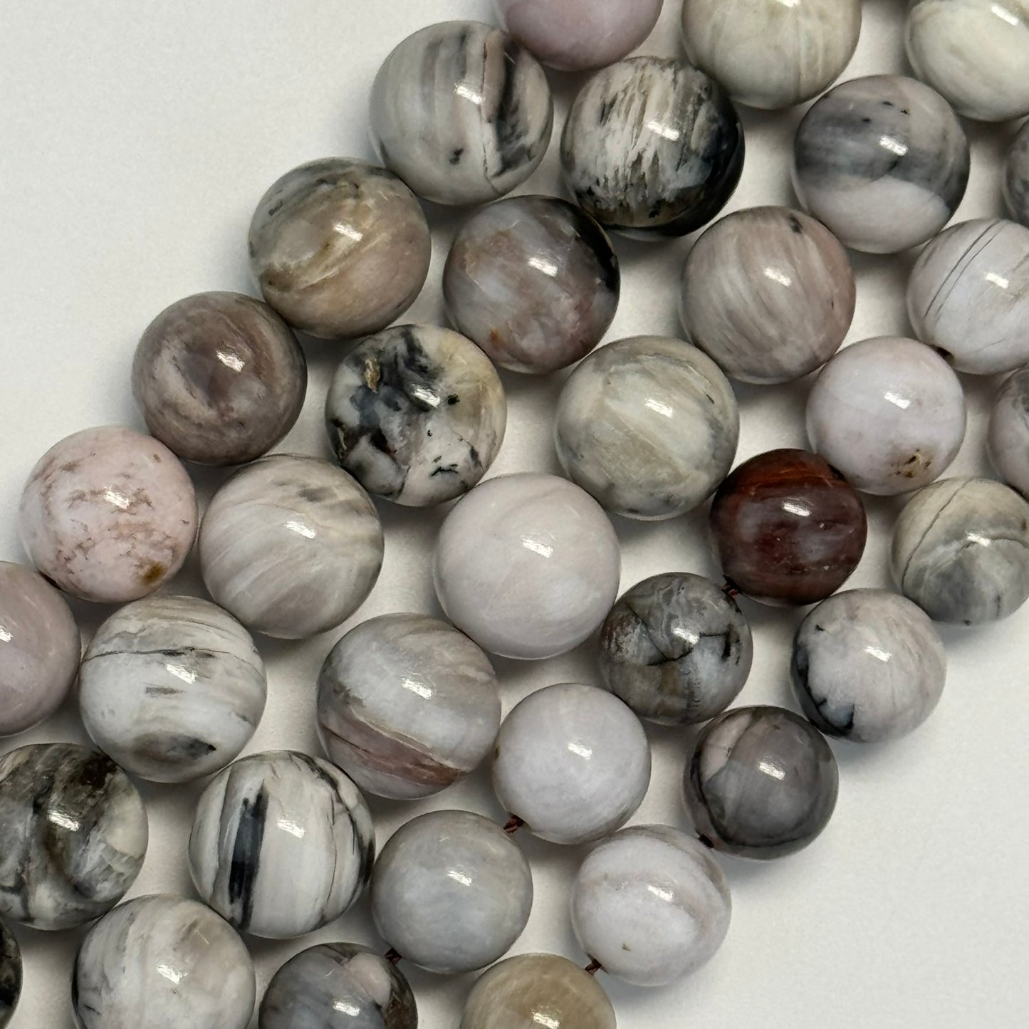 White Petrified Wood Polished Round Beads image 7