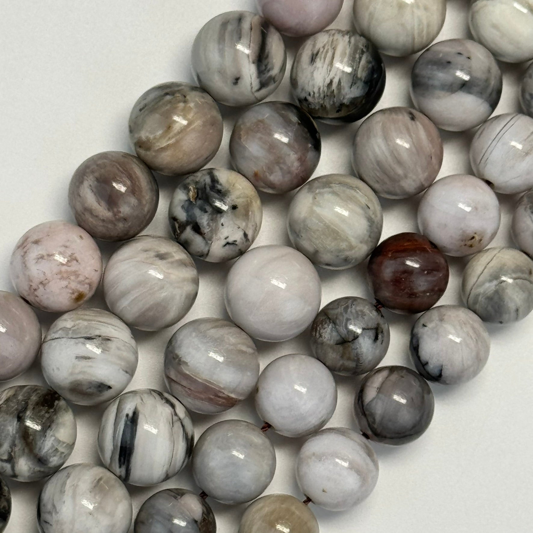 White Petrified Wood Polished Round Beads image 7