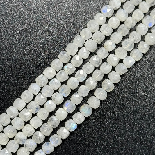 Moonstone Rainbow Faceted Square Beads - (AA Quality)