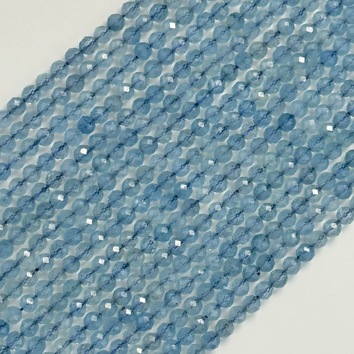 Aquamarine Stone Beads in Faceted Finish and Round Shape - Handpicked by Gemmologist Reza Piroznia - AAA Quality