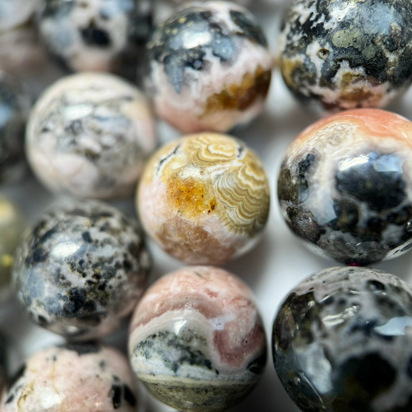 Dendritic Rhodochrosite Polished Round Beads image 5