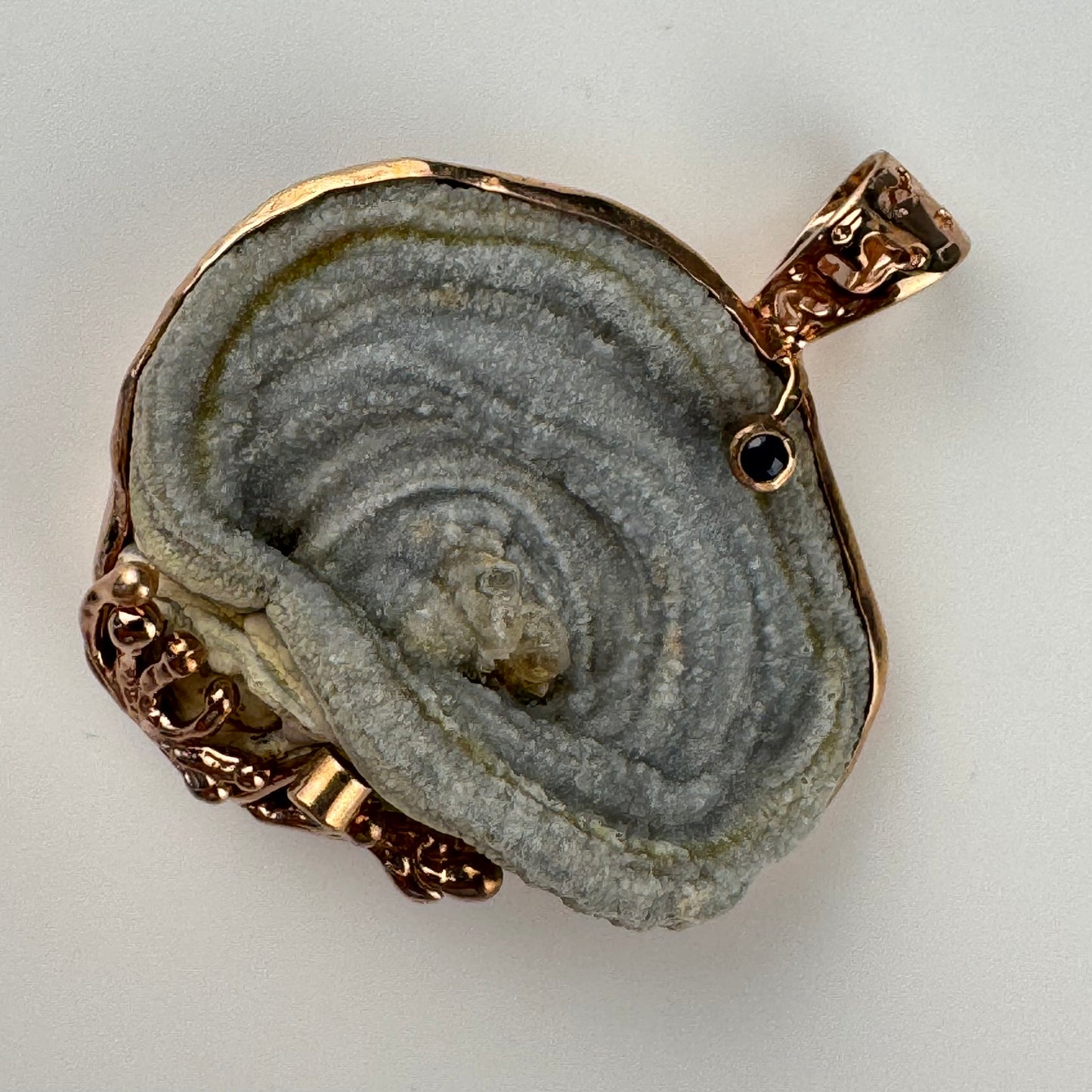 Druzy Chalcedony Quartz Coral Reef Pendant with Blue Sapphire(Rose Gold Plating) image 4