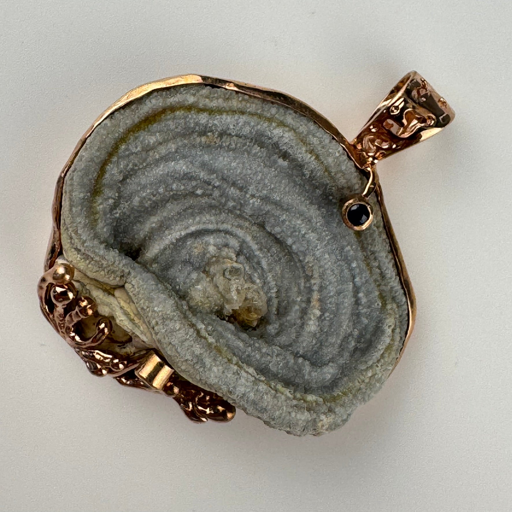 Druzy Chalcedony Quartz Coral Reef Pendant with Blue Sapphire(Rose Gold Plating) image 4