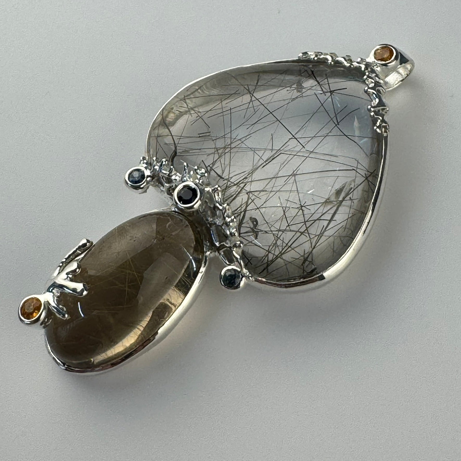 Rutilated Quartz Coral Reef Pendant with Blue & Orange Sapphire,Quartz & Citrine image 0