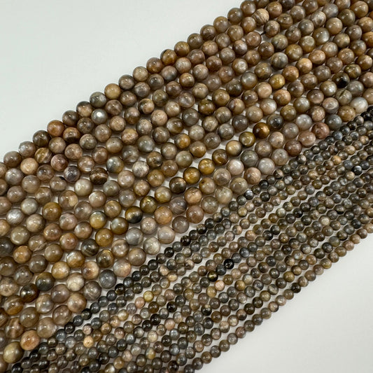 Sunstone & Moonstone Chocolate Polished Round Beads image 0