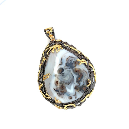 Montana Agate Pendant Sterling with 18K Gold and Black Rhodium Plating