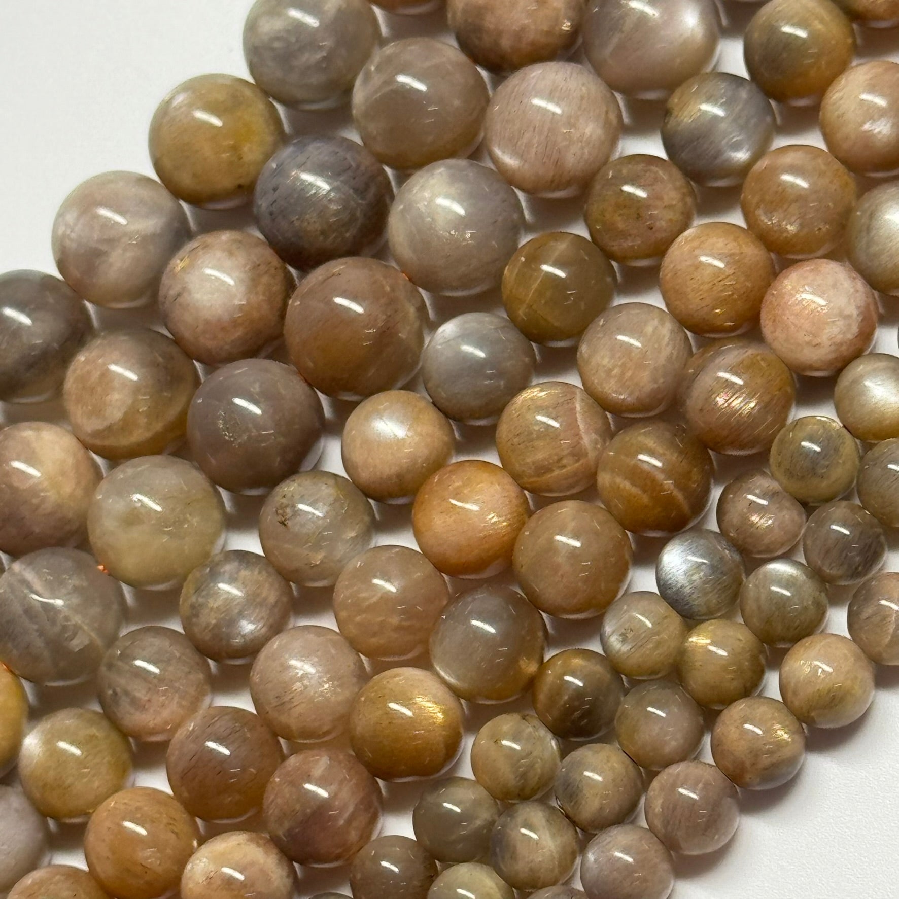 Sunstone & Moonstone Chocolate Polished Round Beads - (AA Quality)