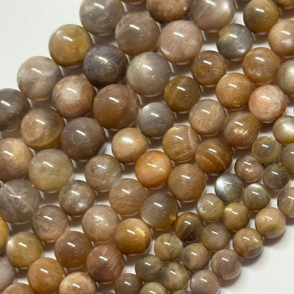 Sunstone & Moonstone Chocolate Polished Round Beads - (AA Quality)