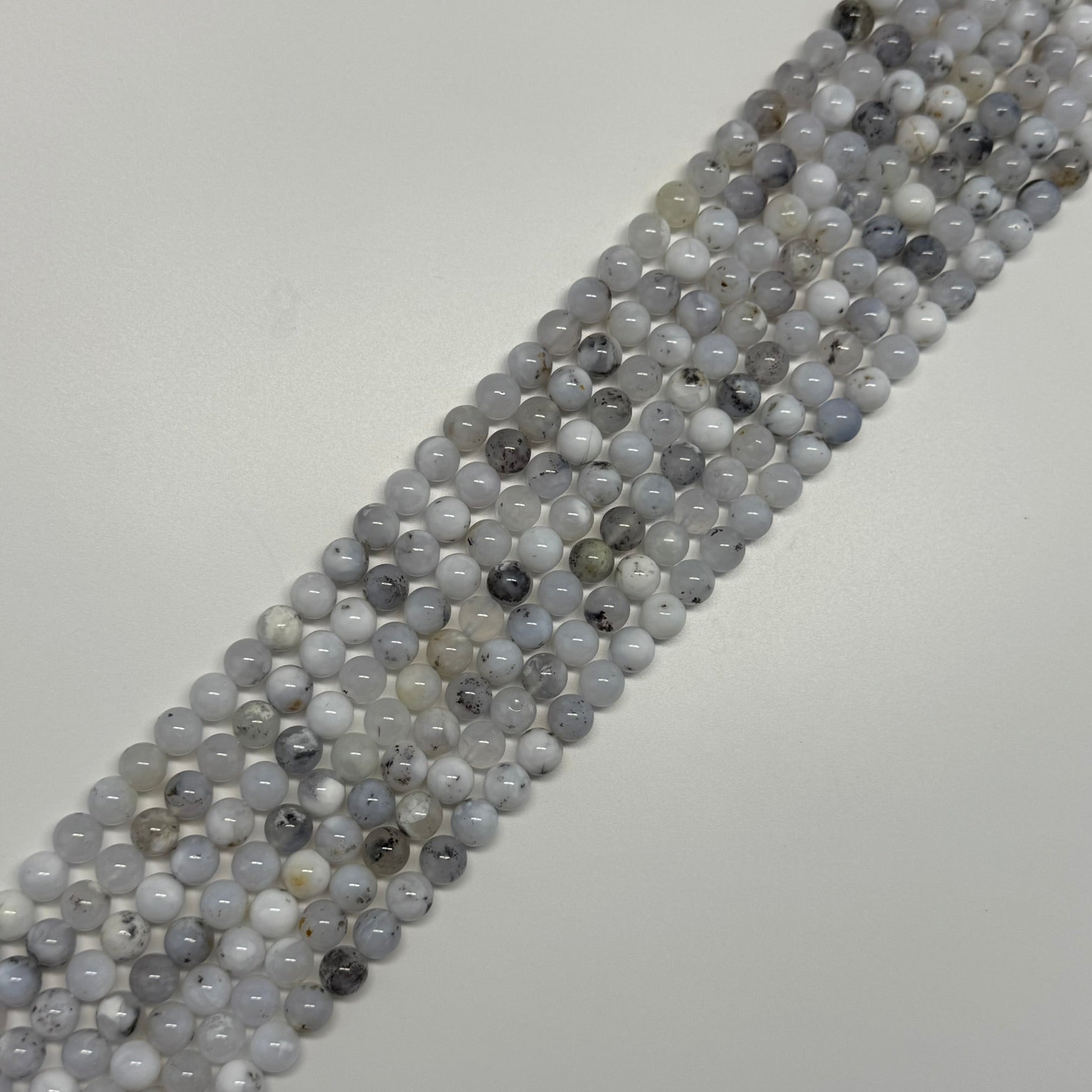 White Chalcedony Dendritic Beads - Polished Round