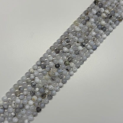 White Chalcedony Dendritic Beads - Polished Round