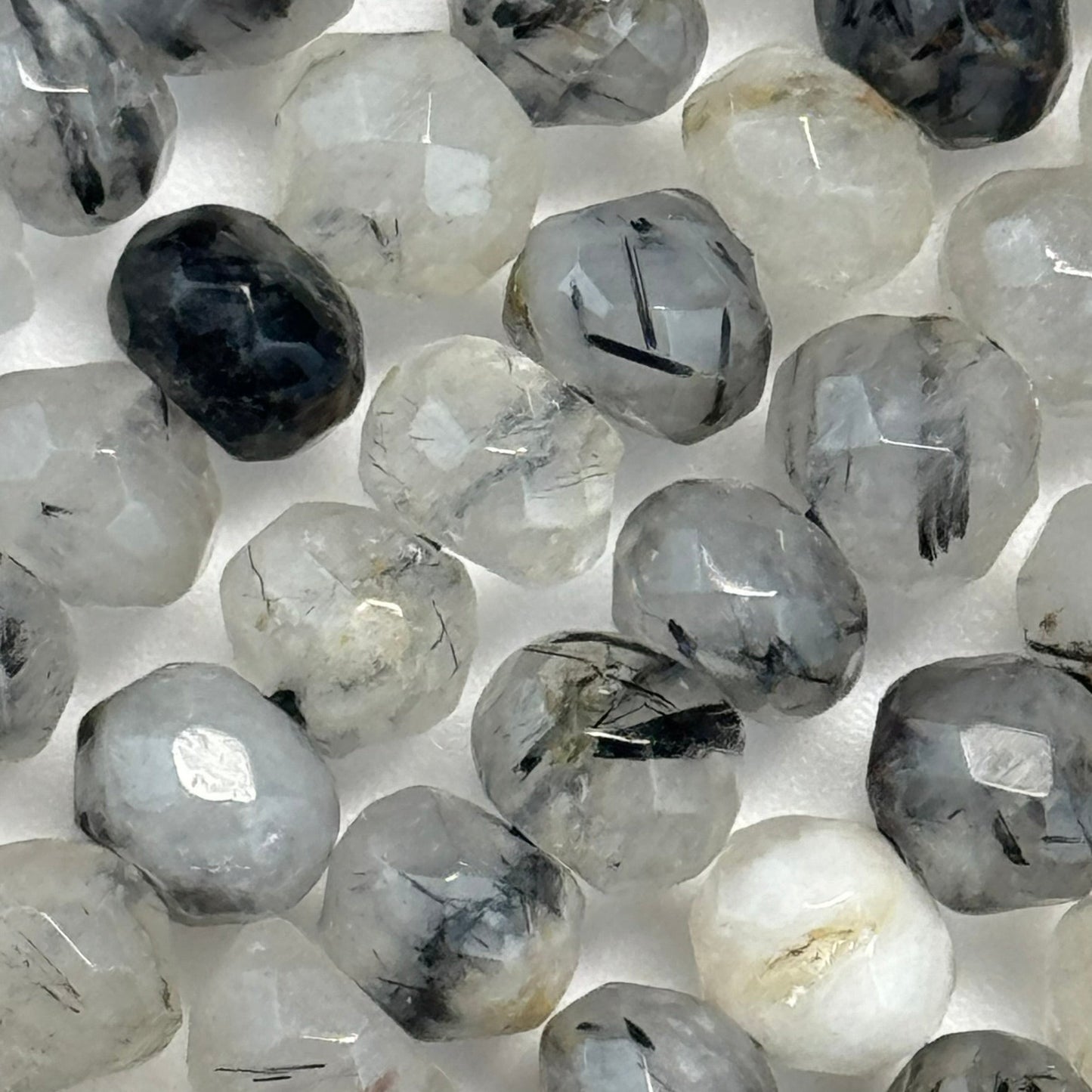 Black Tourmalinated Quartz Faceted Rondelle Beads image 10