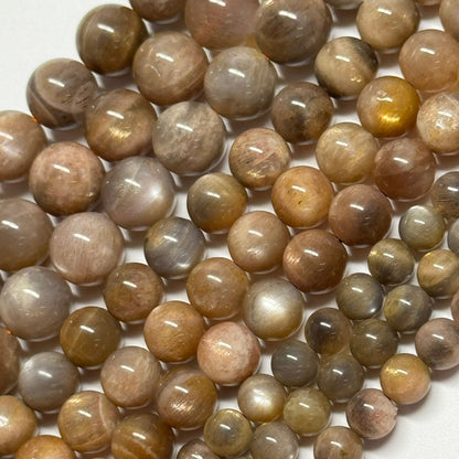 Sunstone & Moonstone Chocolate Polished Round Beads - (AA Quality)