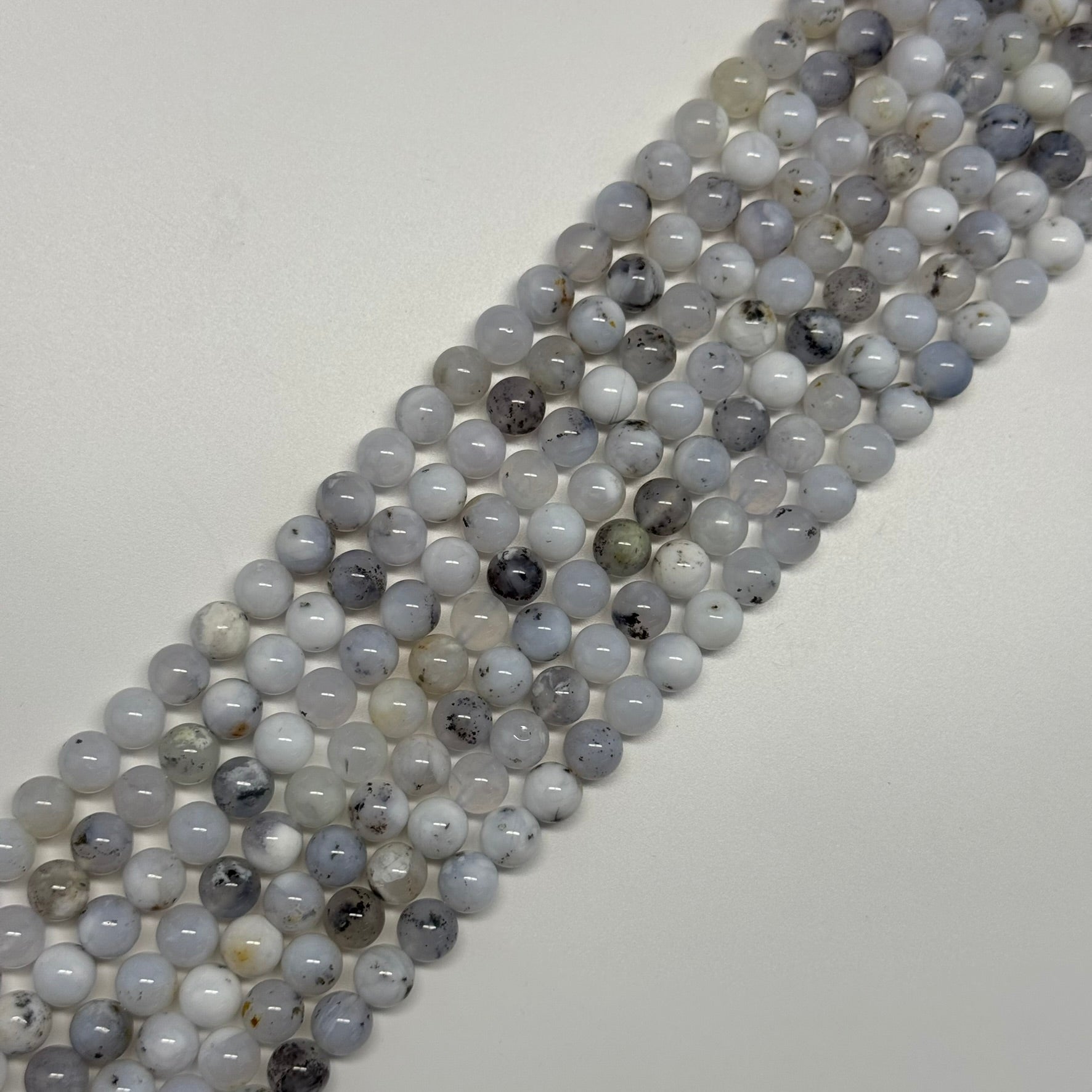 White Chalcedony Dendritic Beads - Polished Round