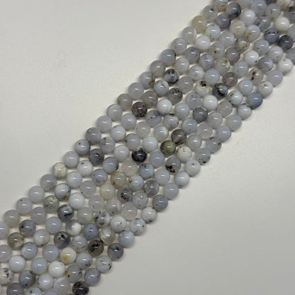 White Chalcedony Dendritic Beads - Polished Round