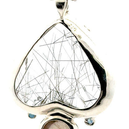 Rutilated Quartz Coral Reef Pendant with Blue & Orange Sapphire,Quartz & Citrine