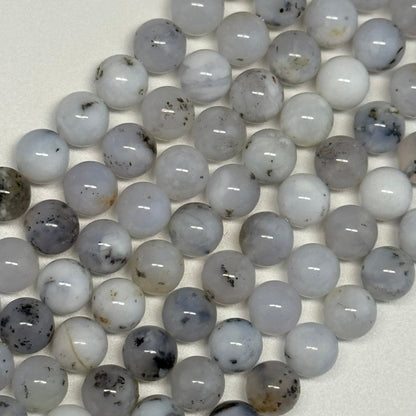 White Chalcedony Dendritic Beads - Polished Round
